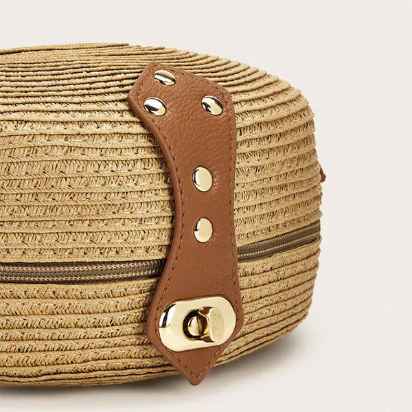 Women’s Woven Straw Crossbody Bag – Round Summer Shoulder Purse with Adjustable Long Strap