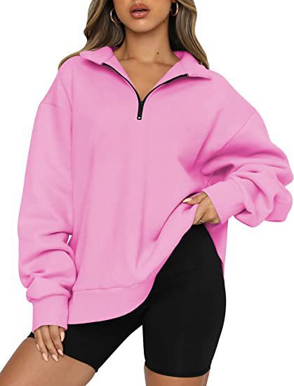 Sudadera extragrande para mujer con cuello y media cremallera – Prenda holgada de manga larga para llevar a capas a diario