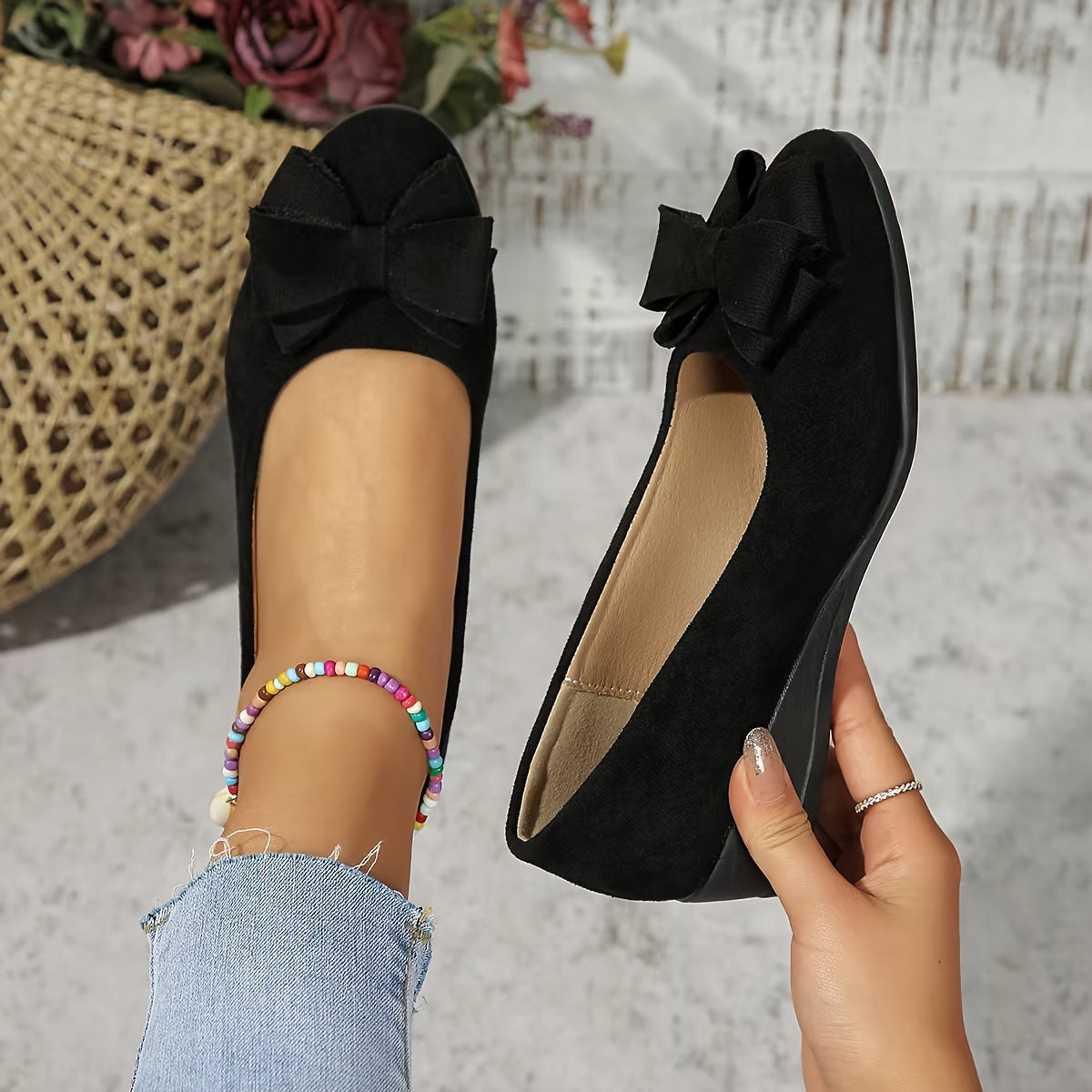 Women’s Bow Detail Ballet Flats Suede Look Everyday Shoes