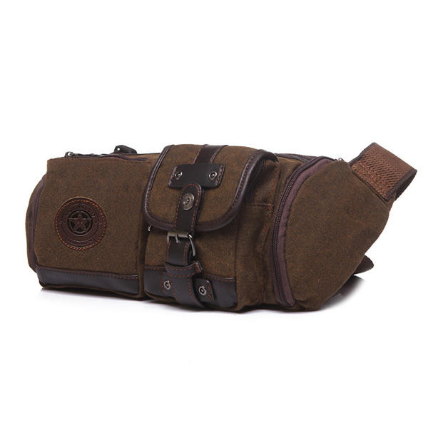Men’s Vintage Canvas Waist Bag – Multi-Pocket Utility Hip Pack with Adjustable Crossbody Strap