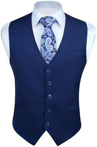 Chaleco formal liso para hombre con cuello en V y bolsillos de ribete - Chaleco de traje clásico con botones para bodas y vestimenta de negocios