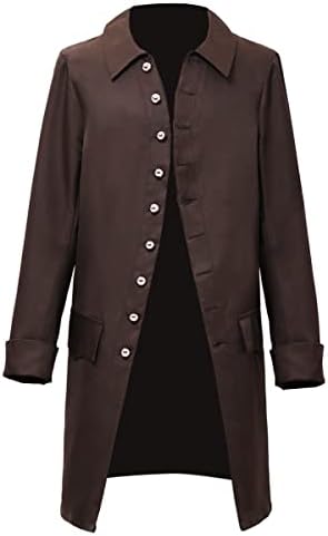 Pánský vintage dlouhý kabát s knoflíkovým zapínáním a ohrnovacími manžetami – retro vrchní vrstva s límcem pro outfity inspirované historickými obdobími a tematické události