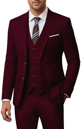 Fato de casamento de três peças para homem – corte justo com dois botões para eventos formais