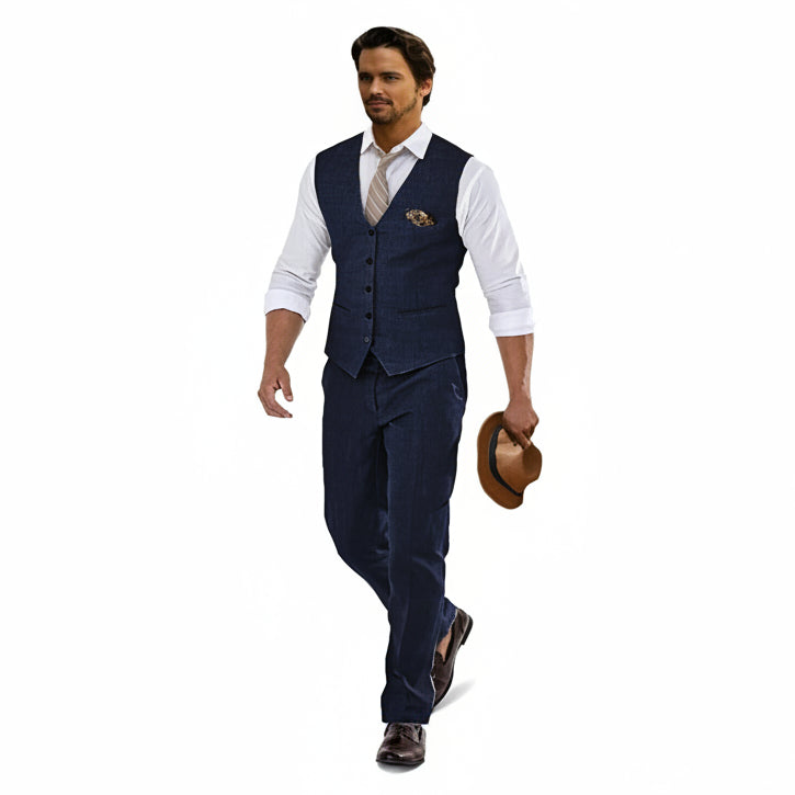 Ensemble gilet et pantalon en lin pour homme – Costume d’été léger pour mariages et événements