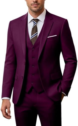 Fato de casamento de três peças para homem – corte justo com dois botões para eventos formais