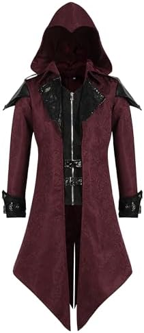 Men’s Hooded Gothic Steampunk Tailcoat with Buckle Details – Long Victorian-Inspired Coat for Halloween and Themed Events