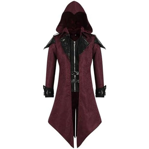 Gothic-Steampunk-Frack für Herren mit Kapuze und Schnallendetails - La
