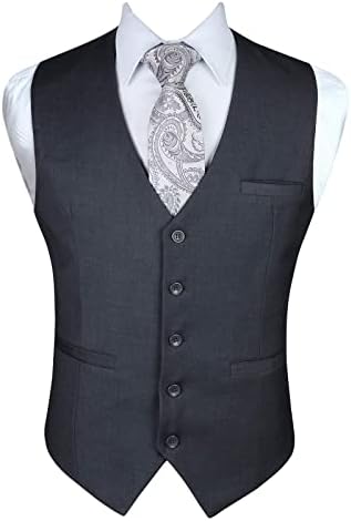 Chaleco formal liso para hombre con cuello en V y bolsillos de ribete - Chaleco de traje clásico con botones para bodas y vestimenta de negocios