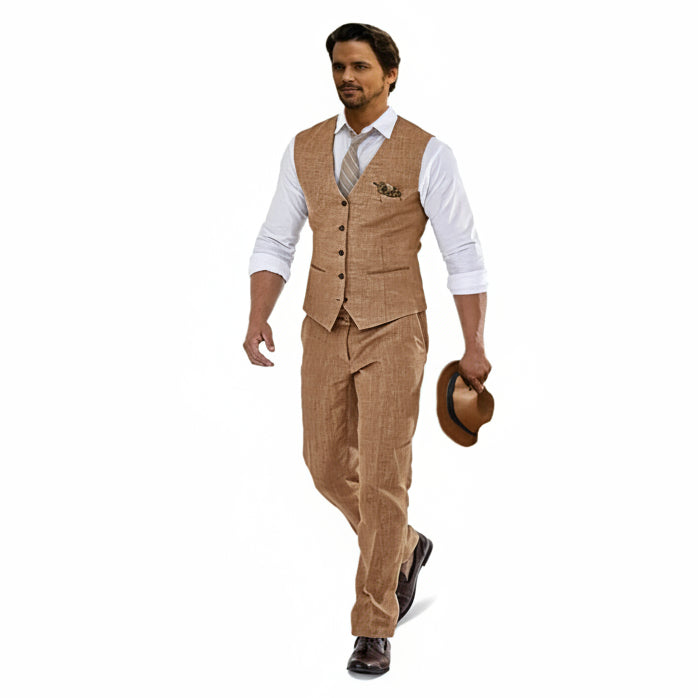 Ensemble gilet et pantalon en lin pour homme – Costume d’été léger pour mariages et événements