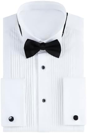 Men’s Pleated Tuxedo Shirt Set – Wing Collar Formalwear for Weddings and Black-Tie Events