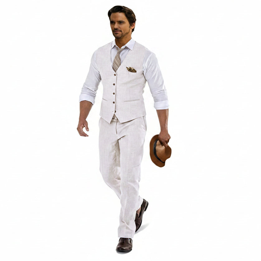 Ensemble gilet et pantalon en lin pour homme – Costume d’été léger pour mariages et événements