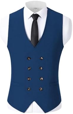 Men’s Double-Breasted Wool Tweed Waistcoat with V-Neck – Vintage Tailored Suit Vest for Weddings and Groomsmen