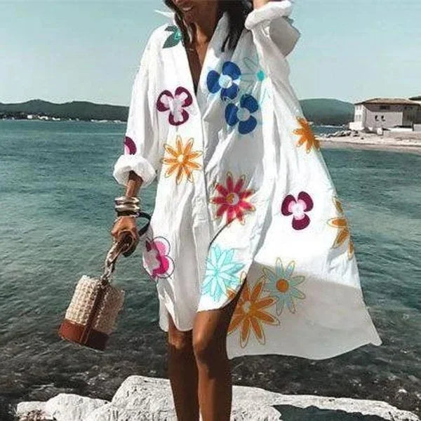 Vestido Camisa Extragrande para Mujer, Transpirable, de Manga Larga, Pareo para Vacaciones