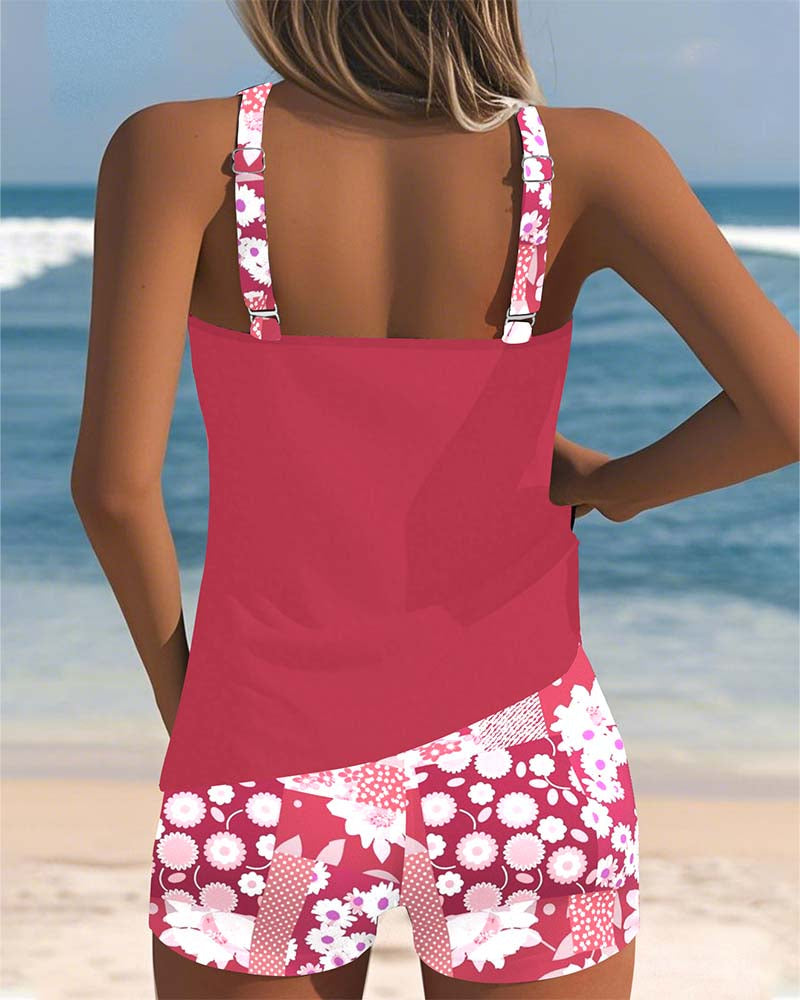 Costume da bagno tankini da donna con stampa e pantaloncini – Comodo completo da spiaggia a due pezzi per le vacanze al mare