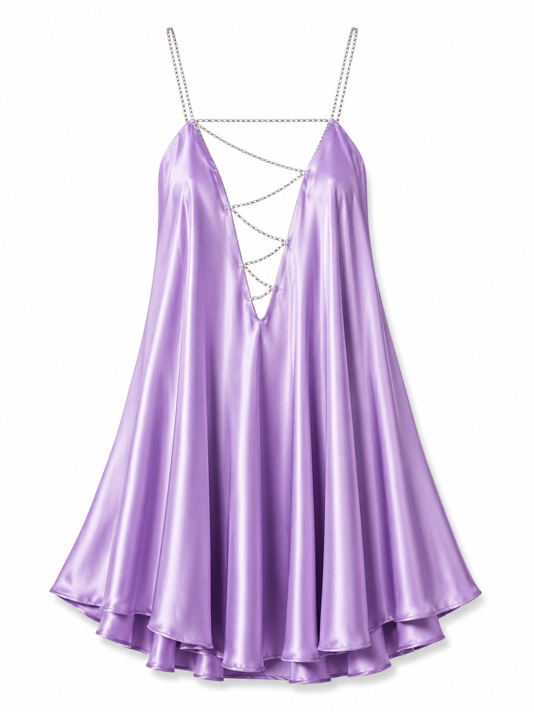 Women’s Satin A-Line Mini Dress – Chain-Strap Evening Style for Parties and Events