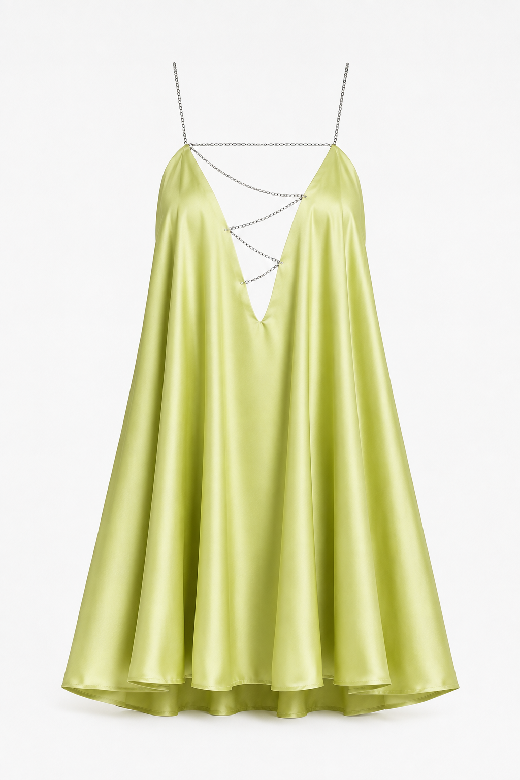 Women’s Satin A-Line Mini Dress – Chain-Strap Evening Style for Parties and Events