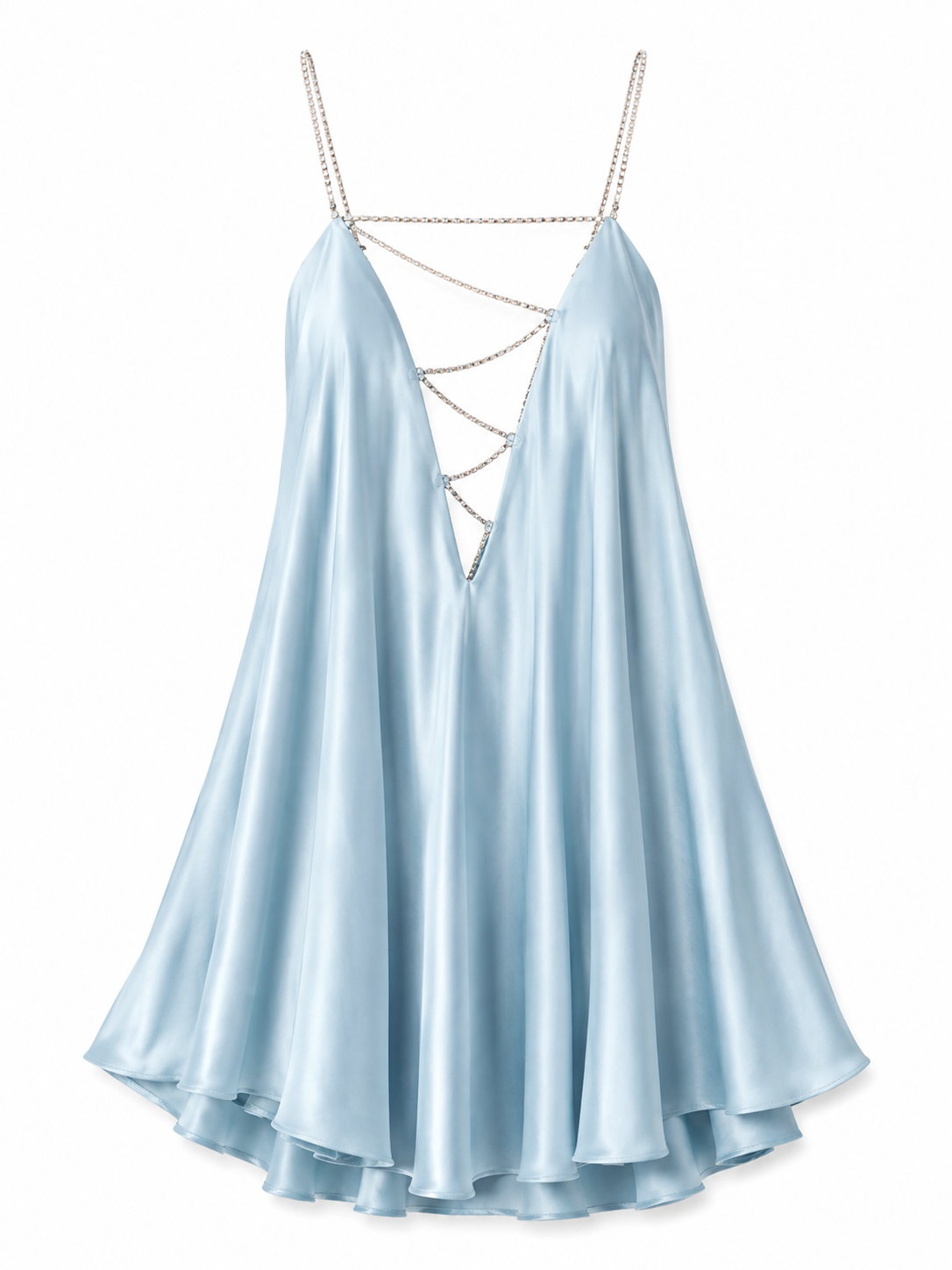 Women’s Satin A-Line Mini Dress – Chain-Strap Evening Style for Parties and Events