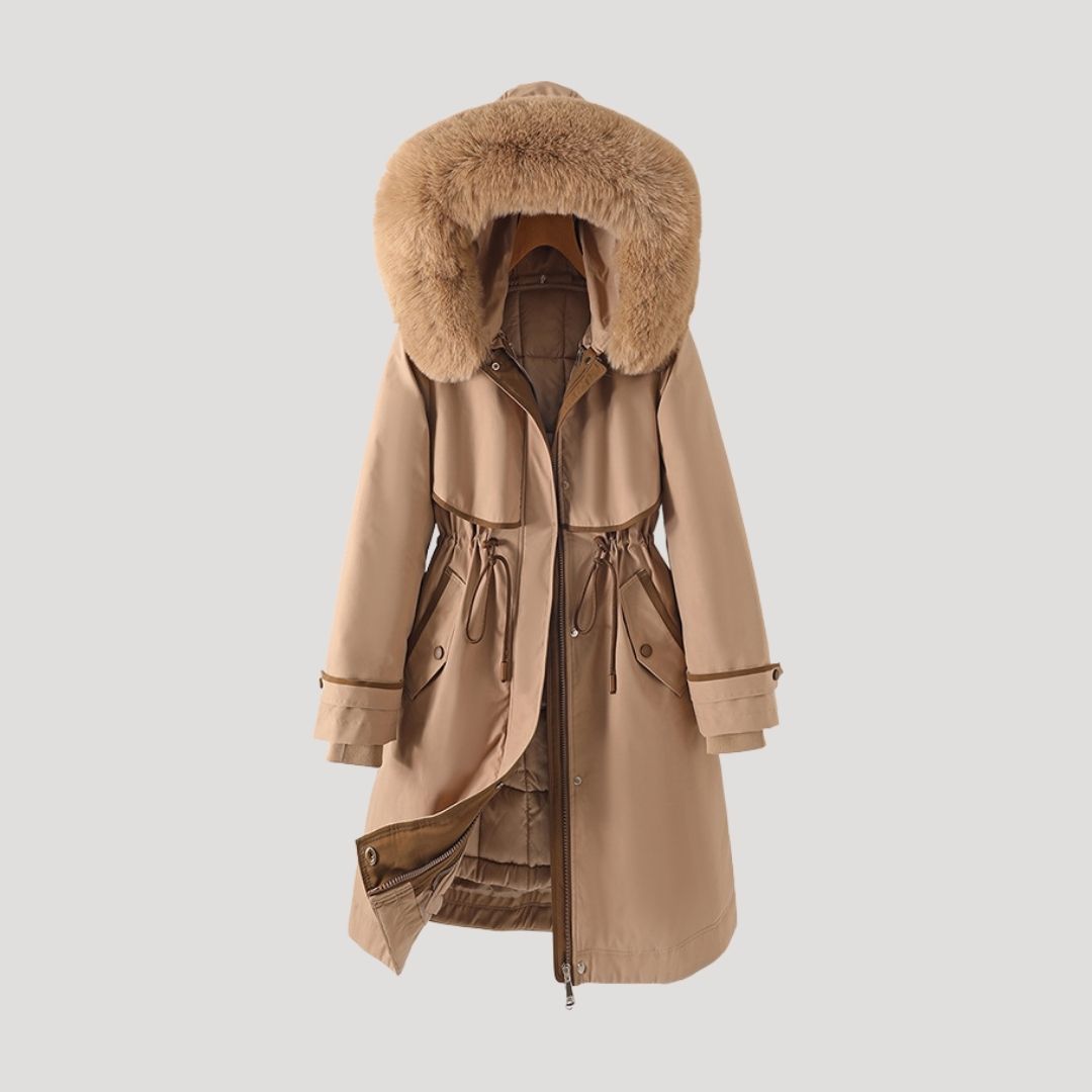 Parka larga para mujer con ribete de pelo sintético desmontable en la capucha - Cintura ajustable con cordón y forro acolchado para combinar en invierno