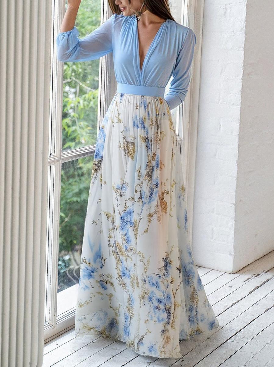 Rochie maxi imprimată pentru femei – rochie lungă cu mâneci lejere, pentru nunți și evenimente de vară