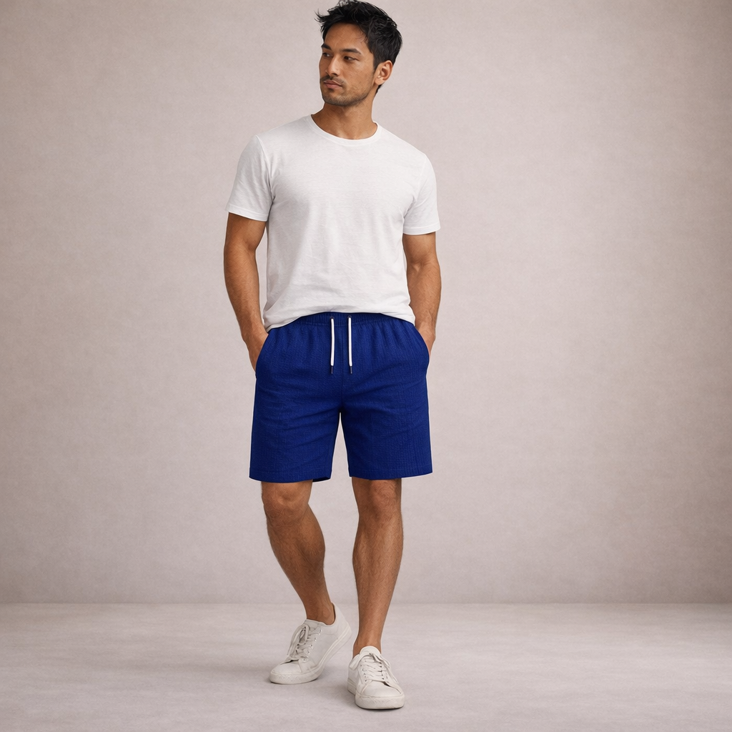Pantaloni scurți de vară pentru bărbați din in, cu șnur, croială casual și lejeră