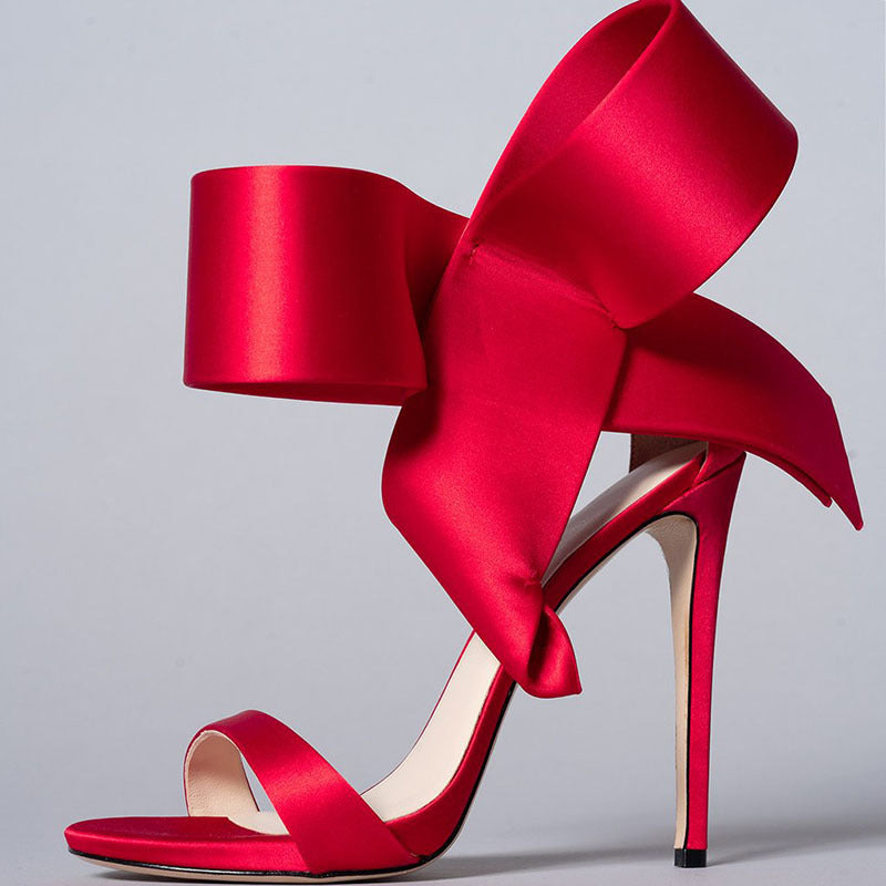 Women’s Oversized Bow Stiletto Sandals – Satin Ankle-Strap High Heels for Weddings Parties and Evening Events