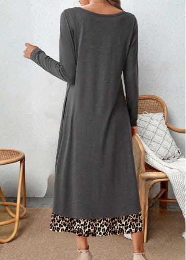 Women’s Leopard Print A-Line Dress – Stylish Casual Spring Outfit Lightweight Fabric Flattering Comfortable Fashion