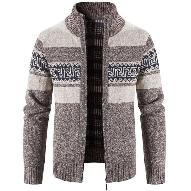 Veste zippée chaude en tricot pour homme – pull doux à col montant pour superposer les couches en automne et en hiver
