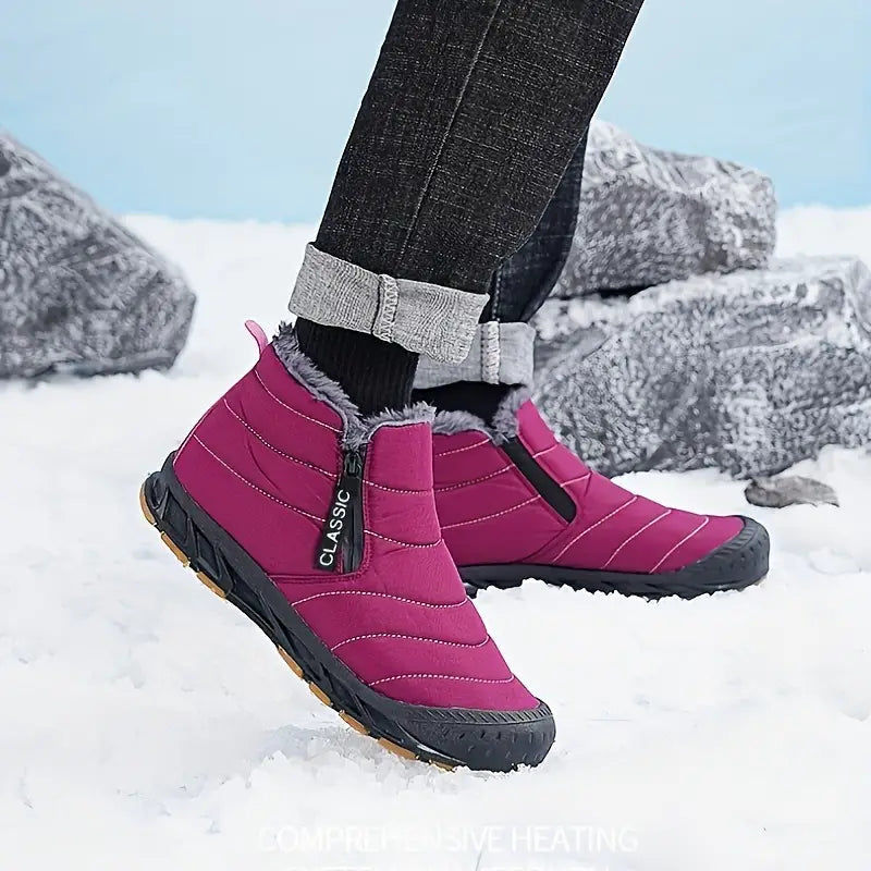 Unisex Quilted Winter Boots – Fur-Lined Slip-On Shoes with Side Zip and Gripped Sole