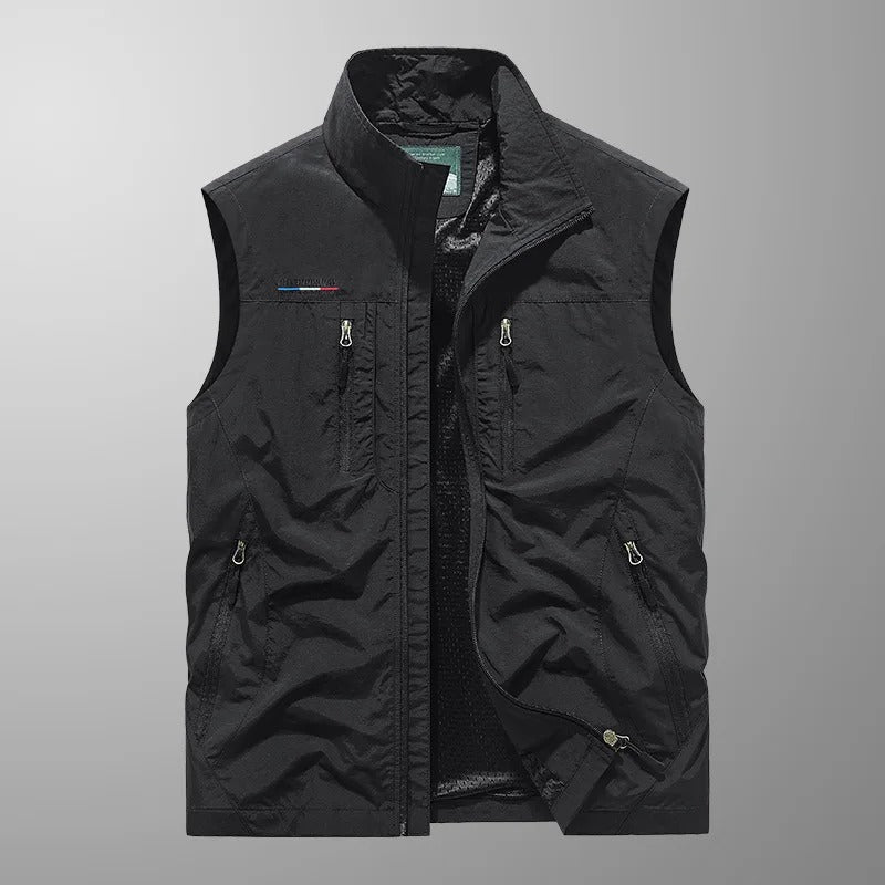 Chaleco exterior para hombre con cremallera frontal y cuello alto