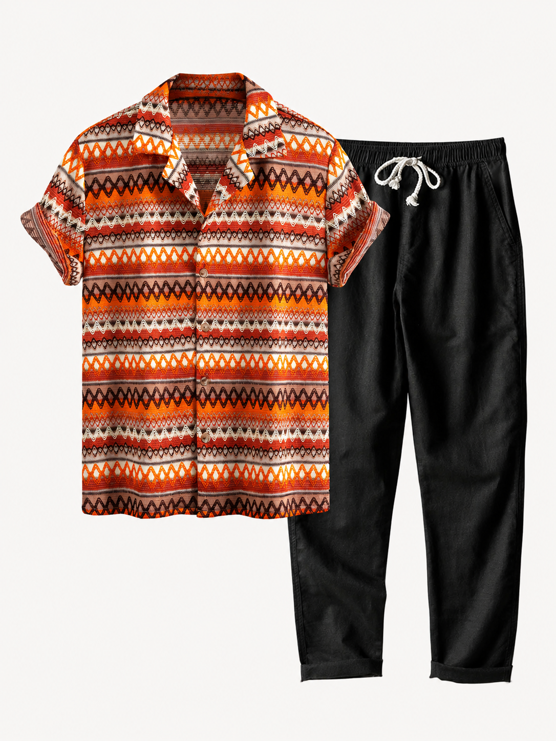 Men’s Printed Cuban Shirt and Linen Blend Trousers – Summer Holiday Co-Ord