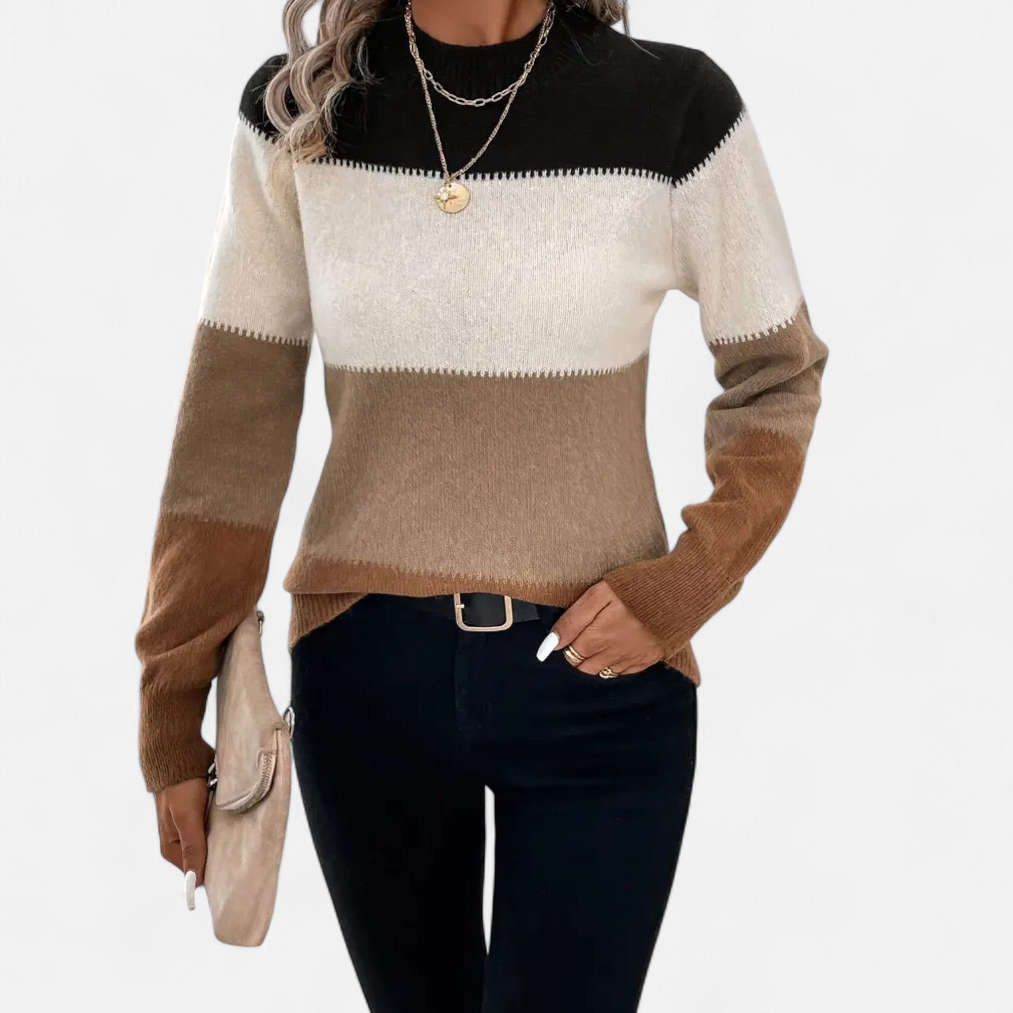 Valmonti | Women’s Striped Knit Crew Neck Sweater