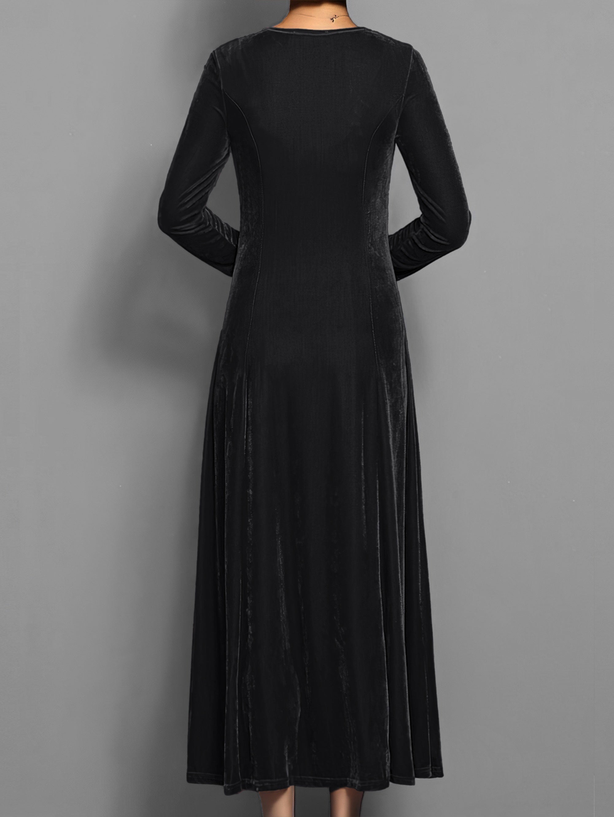 Robe longue en velours pour femme – robe ajustée et évasée à manches longues pour événements formels