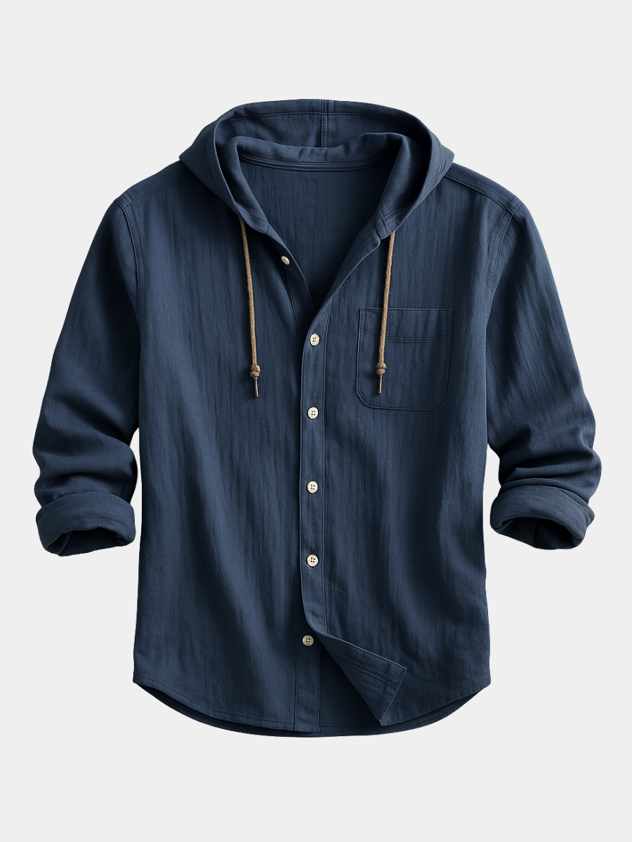 Męska koszula z kapturem na guziki, luźna, lekka, casualowa overshirt