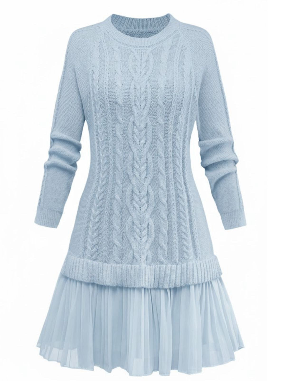 Women’s  Knitted Pleated Dress – Above-Knee Sweater Dress