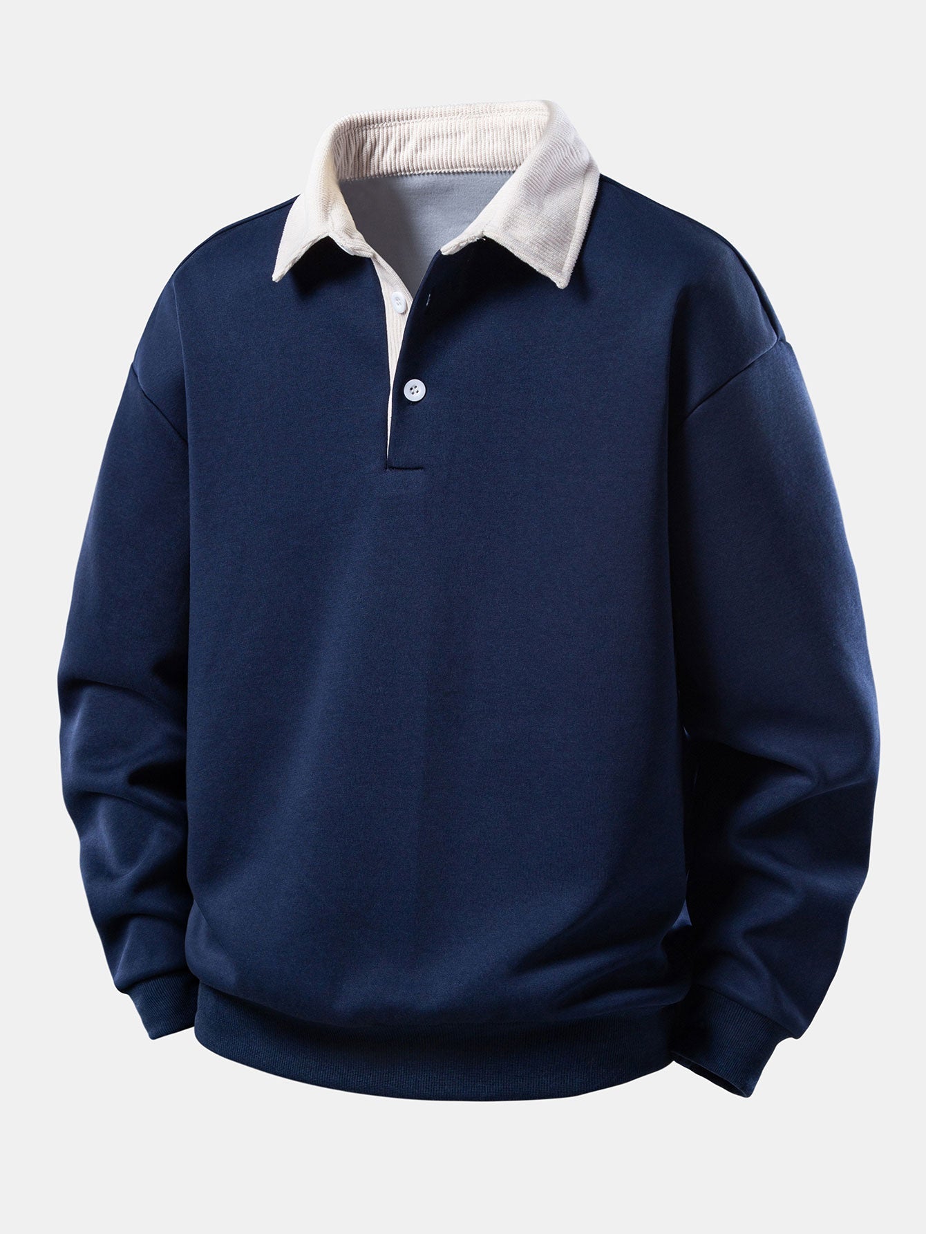 Men’s Relaxed Polo Sweatshirt with Corduroy Collar – Cotton Blend Autumn Layer