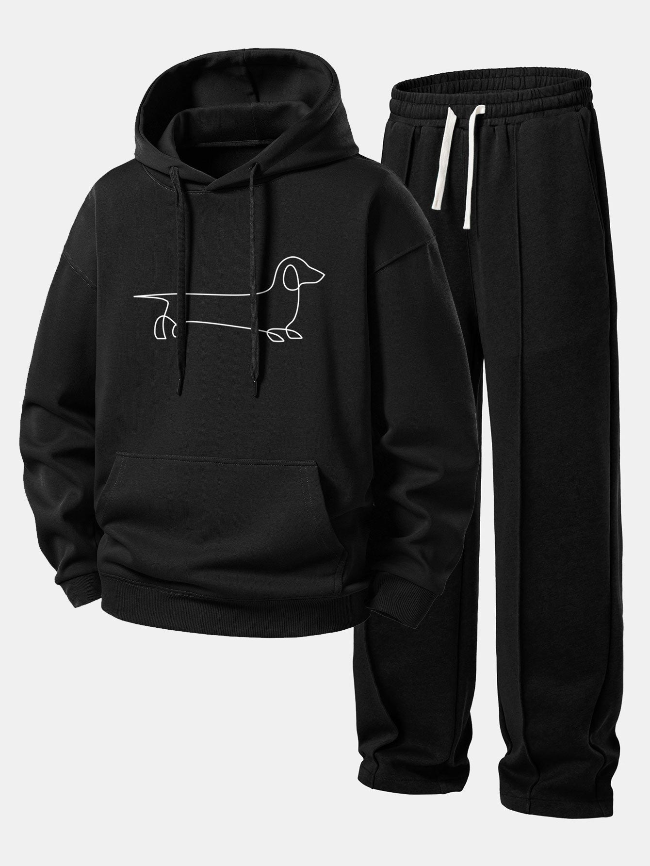 Men’s Relaxed Hoodie Tracksuit – Straight-Leg Pintuck Sweatpants for Casual Streetwear