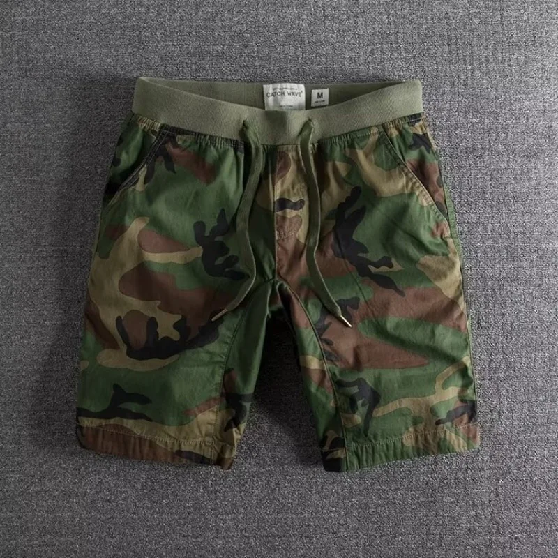Pantalones cortos de verano para hombre con cintura elástica, cordón y puños, estampados