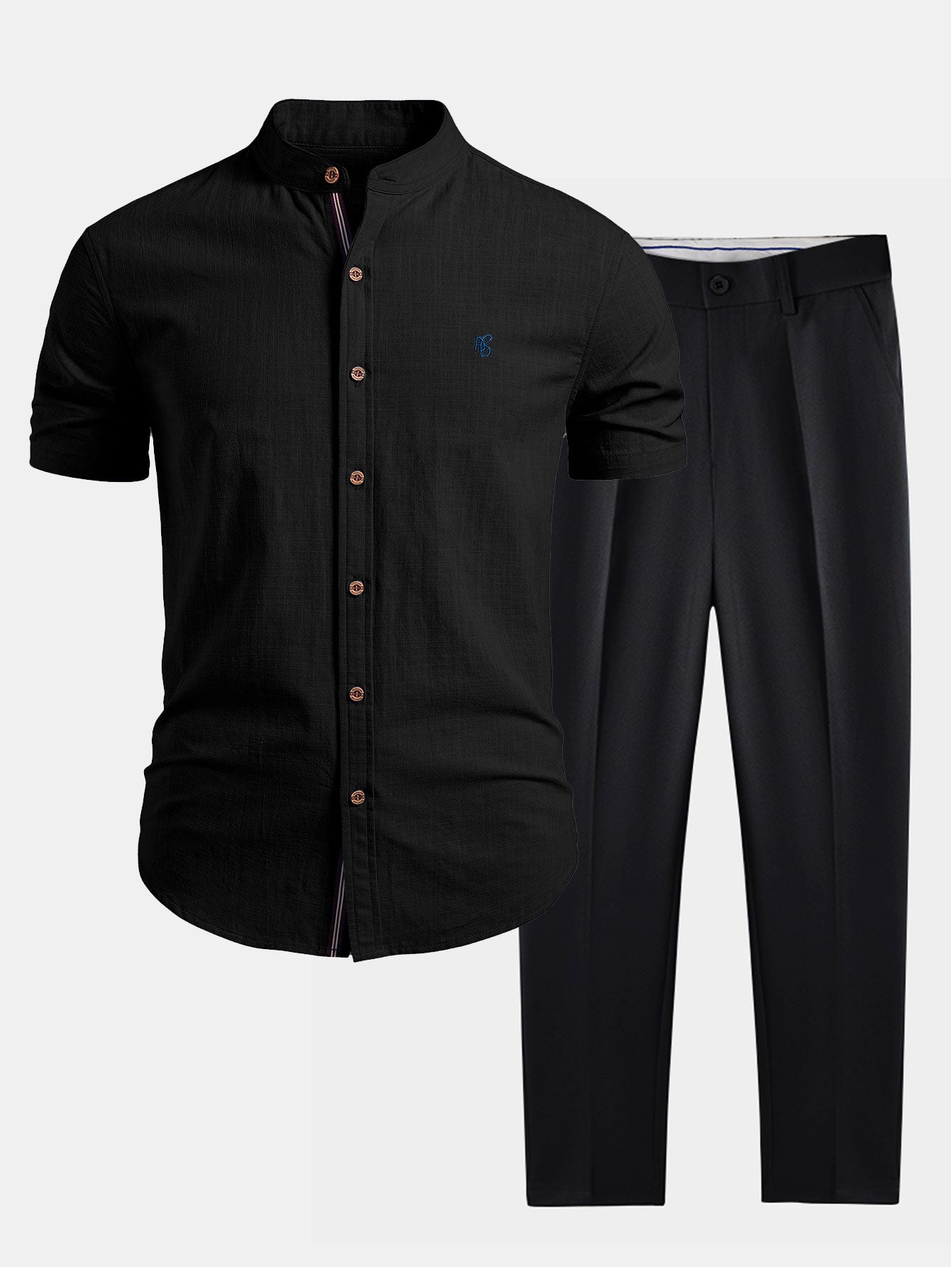 Men’s Cotton Stand Collar Shirt with Tapered Trousers – Smart Summer Co-Ord