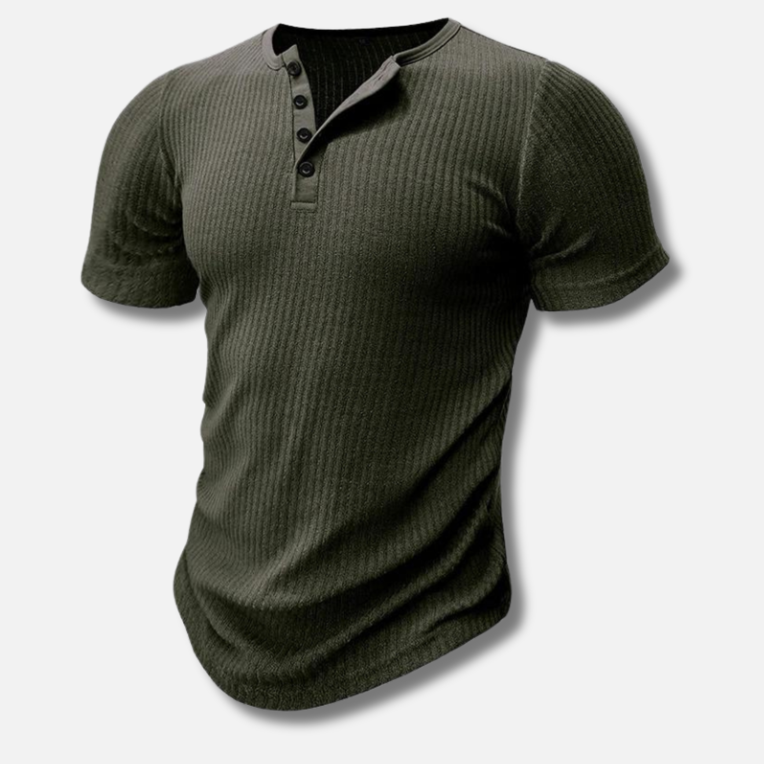 Camiseta Henley de manga corta para hombre, ajustada y con textura acanalada