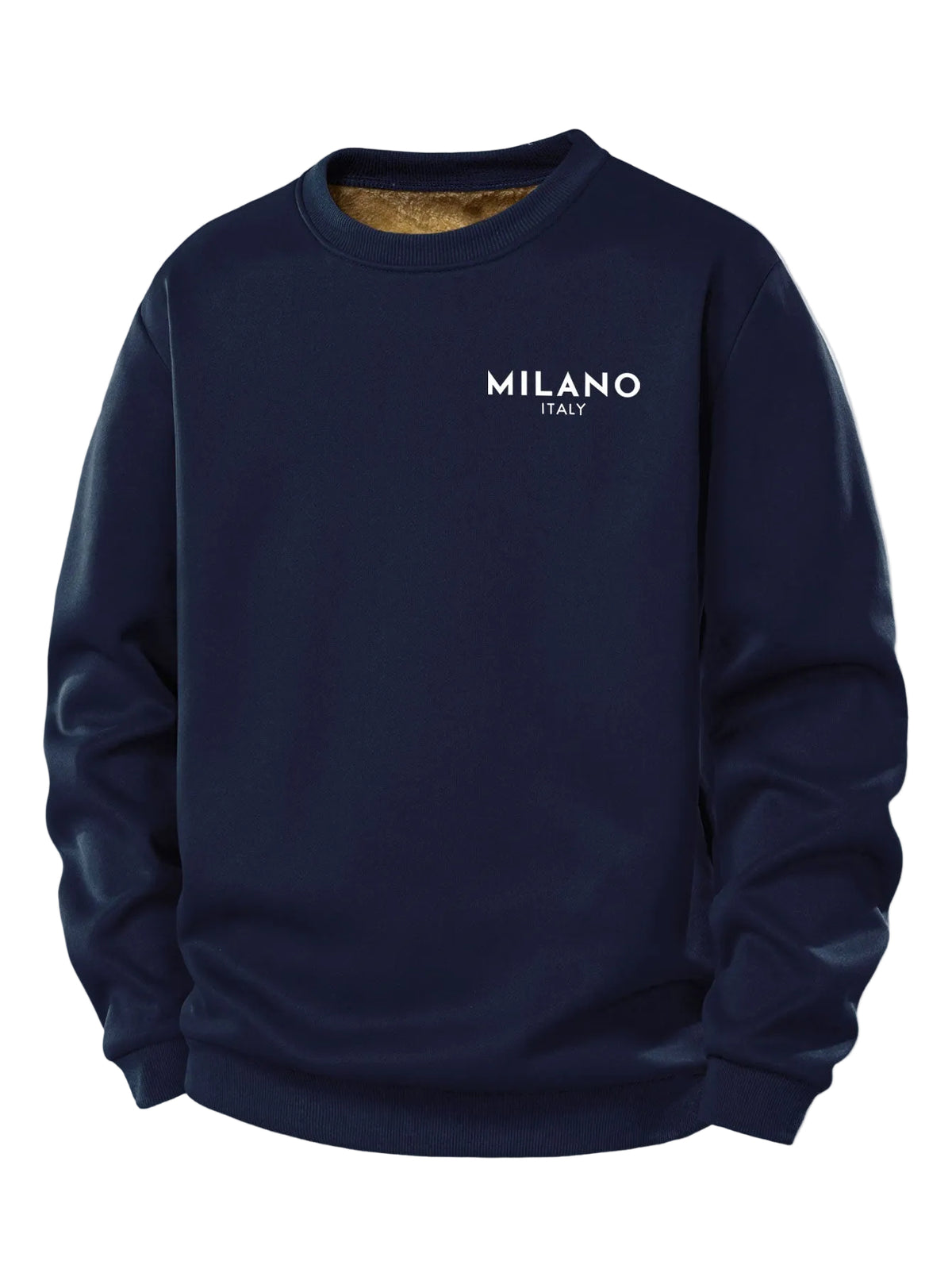 Męska bluza z nadrukiem Milano i podszewką z pluszu teddy – regularny krój, okrągły dekolt, ciepły casualowy pulower na jesień i zimę