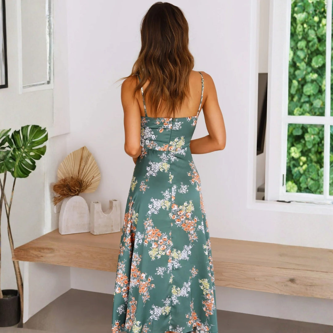 Bedrucktes Damen-Maxikleid mit Cut-outs – elegantes Kleid für Hochzeitsgäste bei sommerlichen Veranstaltungen