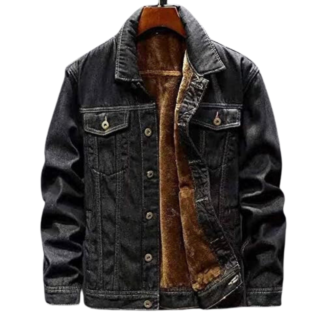 Giacca trucker da uomo in denim con fodera in pile – Strato caldo con chiusura frontale a bottoni e vestibilità comoda per tutti i giorni