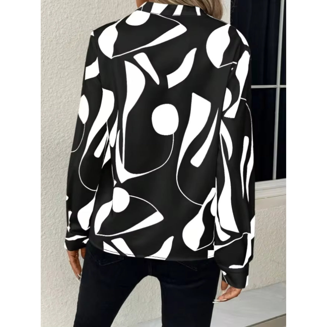 Blouse pour femme à imprimé abstrait, col en V – Coupe décontractée à manches longues pour une tenue chic et décontractée
