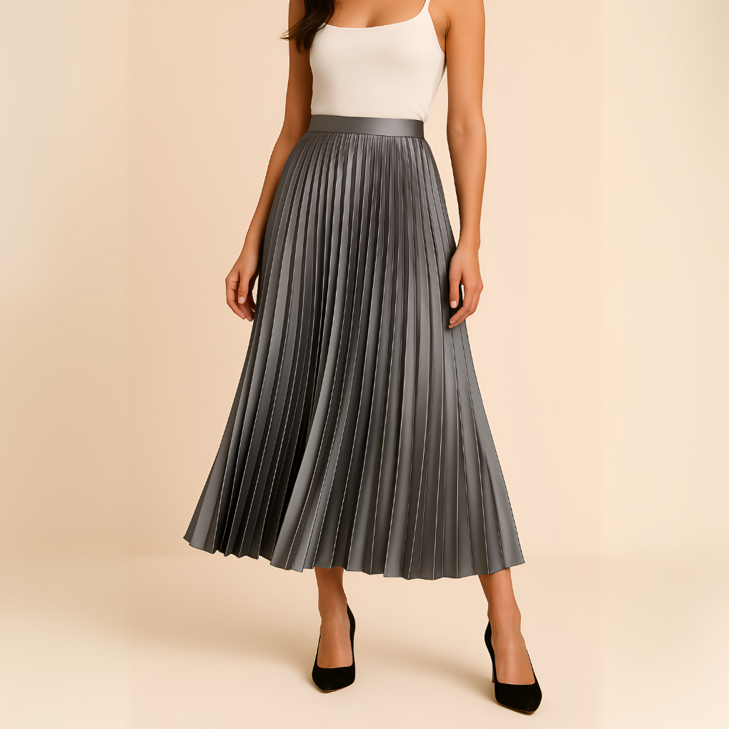 Falda midi plisada para mujer, cintura alta, estilo línea A