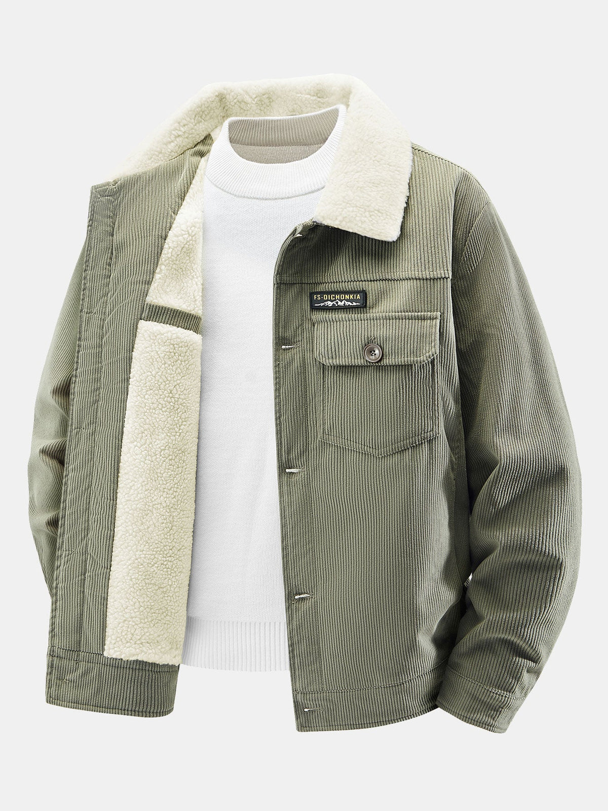Chaqueta de hombre de pana forrada de borreguillo - Prenda exterior cálida de invierno con botones, cuello de borreguillo y bolsillos utilitarios