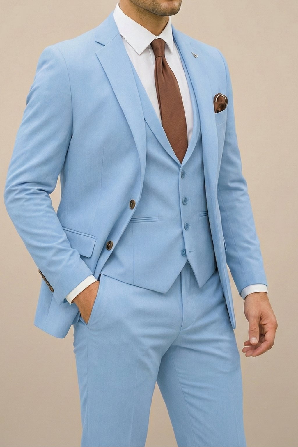 Fato de homem de corte justo com três peças – estilo primaveril elegante para casamentos e negócios