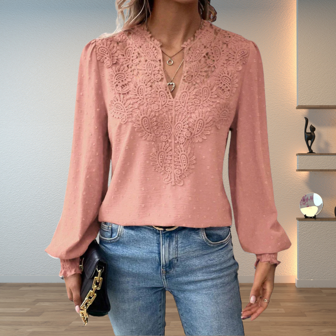 Women’s Lightweight Summer Blouse – V-Neck Top with Textured Detail and Blouson Sleeves