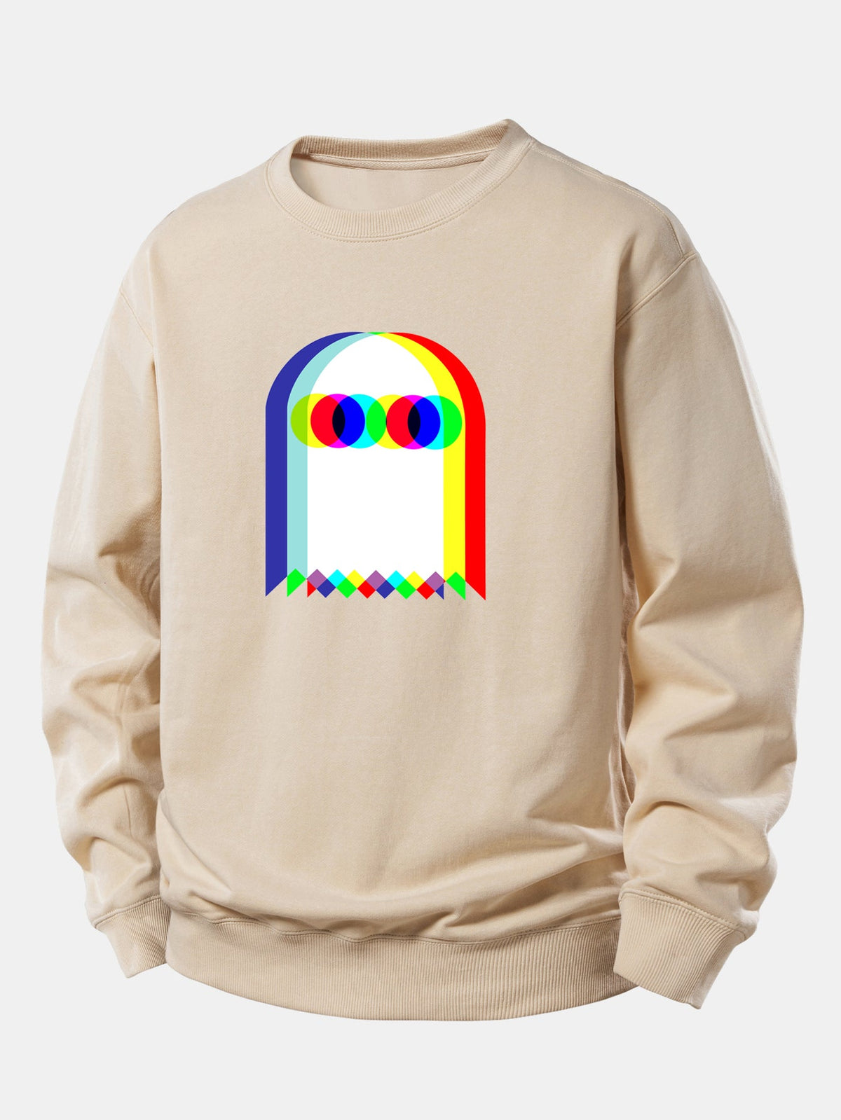 Pánská mikina s grafickým potiskem a volným střihem - hravý potištěný pulovr s kulatým výstřihem pro ležérní streetwearový styl