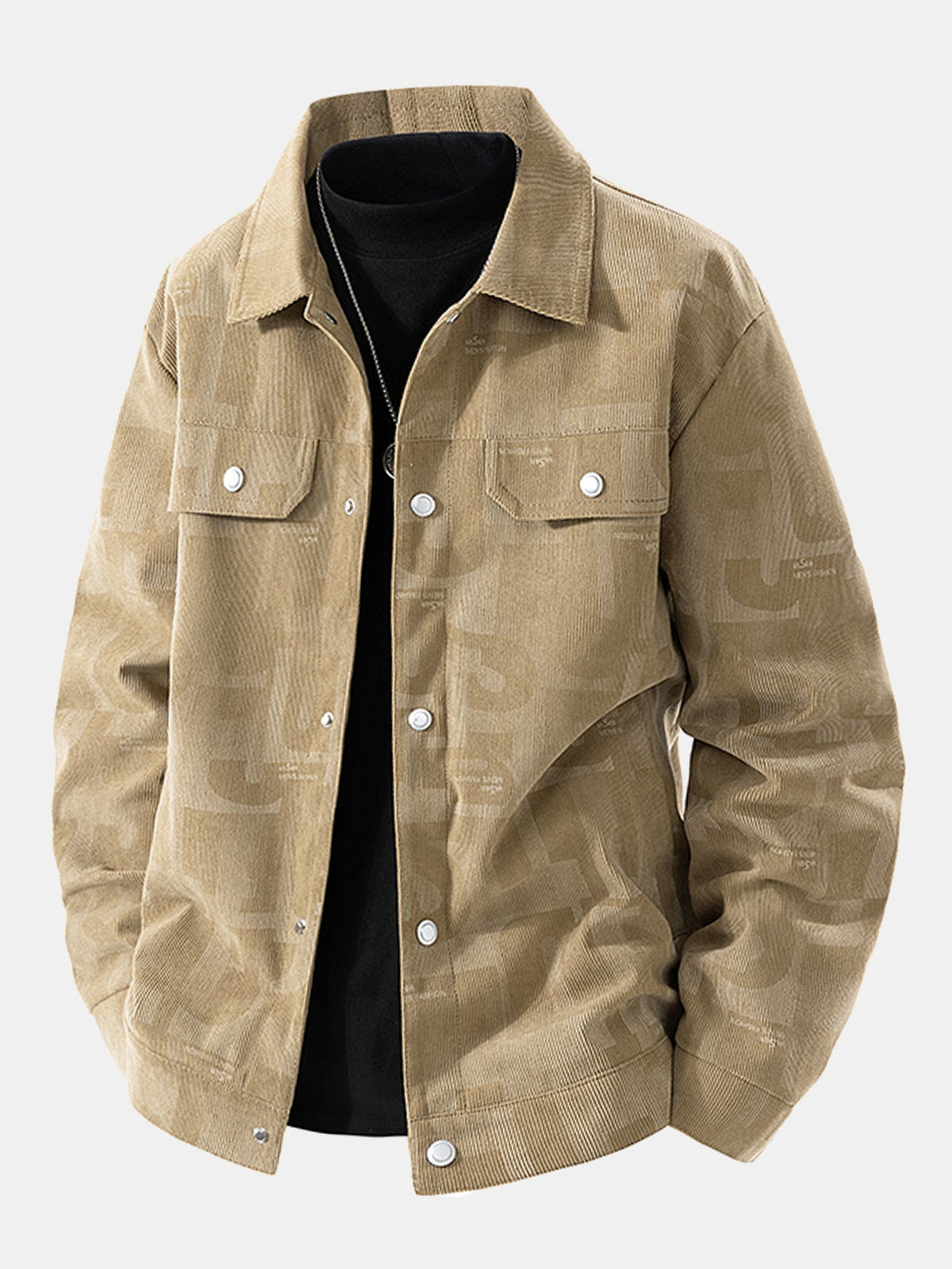 Bedruckte Cord-Truckerjacke für Herren mit Brusttaschen – Freize jacke mit normaler Passform und Knöpfen für den Herbst