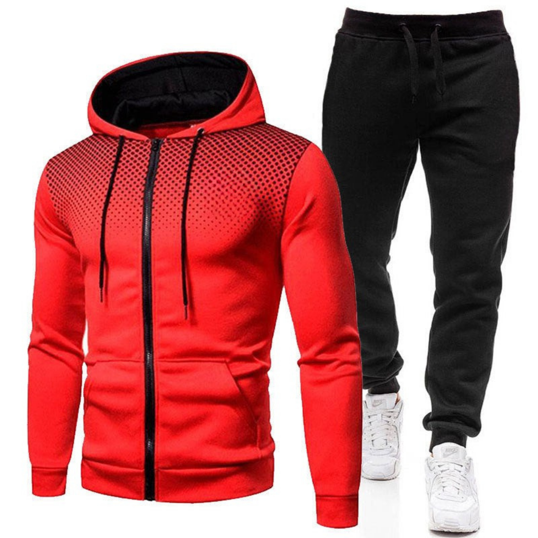 Tuta da uomo con cappuccio a due pezzi - Giacca sportiva con chiusura a zip e pantaloni da jogging con vita elasticizzata